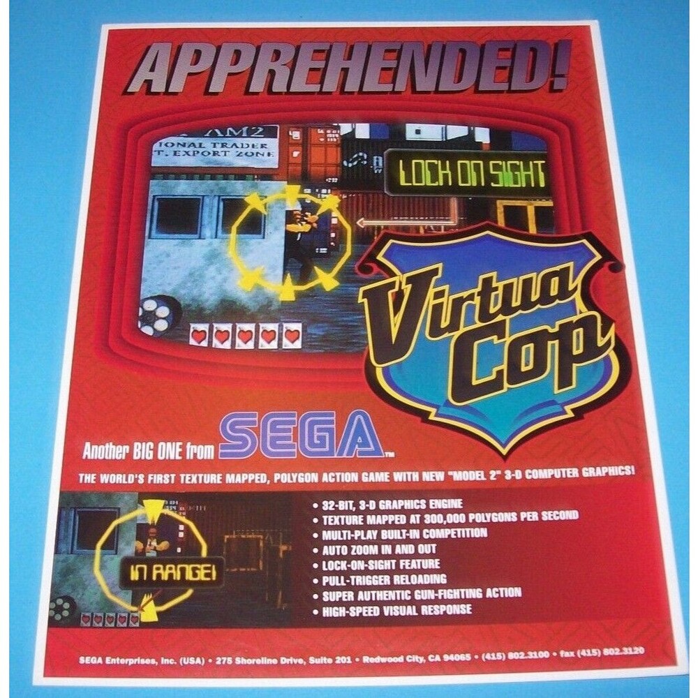 Virtua Cop Arcade Flyer Original NOS 1994 Video Game Promo Art Promo 8.5" x 11"